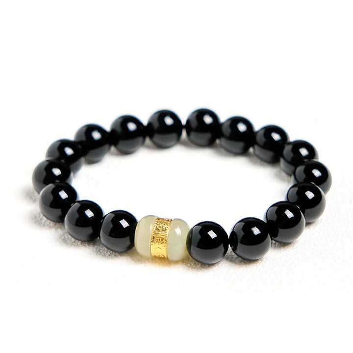 Bracelet de soutien en jade et onyx noir naturel Buddha Stones
