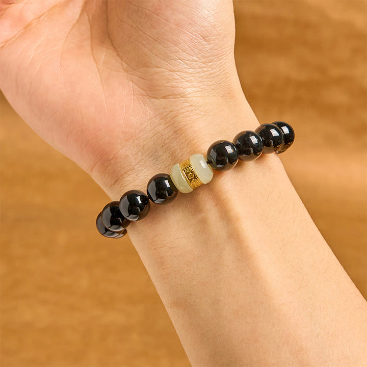 Bracelet de soutien en jade et onyx noir naturel Buddha Stones