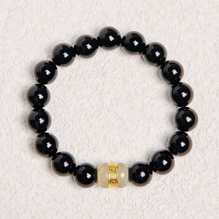 Bracelet de soutien en jade et onyx noir naturel Buddha Stones