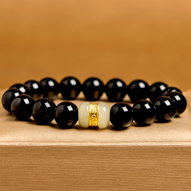 Bracelet de soutien en jade et onyx noir naturel Buddha Stones