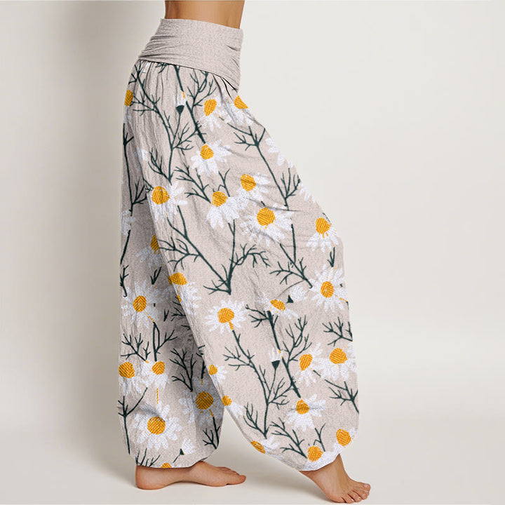 Pantalon sarouel à taille élastique pour femme, motif marguerites et pétales blancs, Buddha Stones - image 9