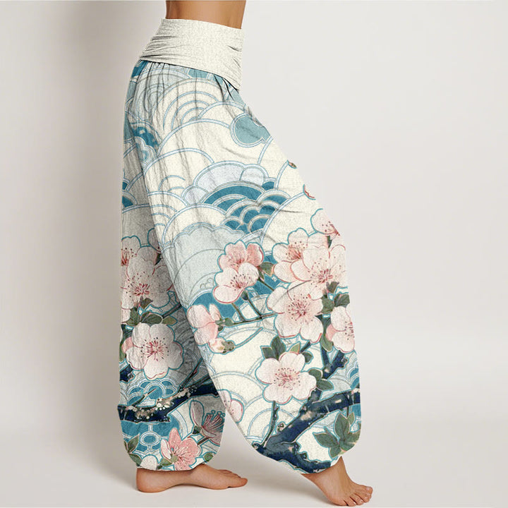 Pantalon sarouel à taille élastique pour femme, motif vagues de fleurs de cerisier et Buddha Stones - image 3
