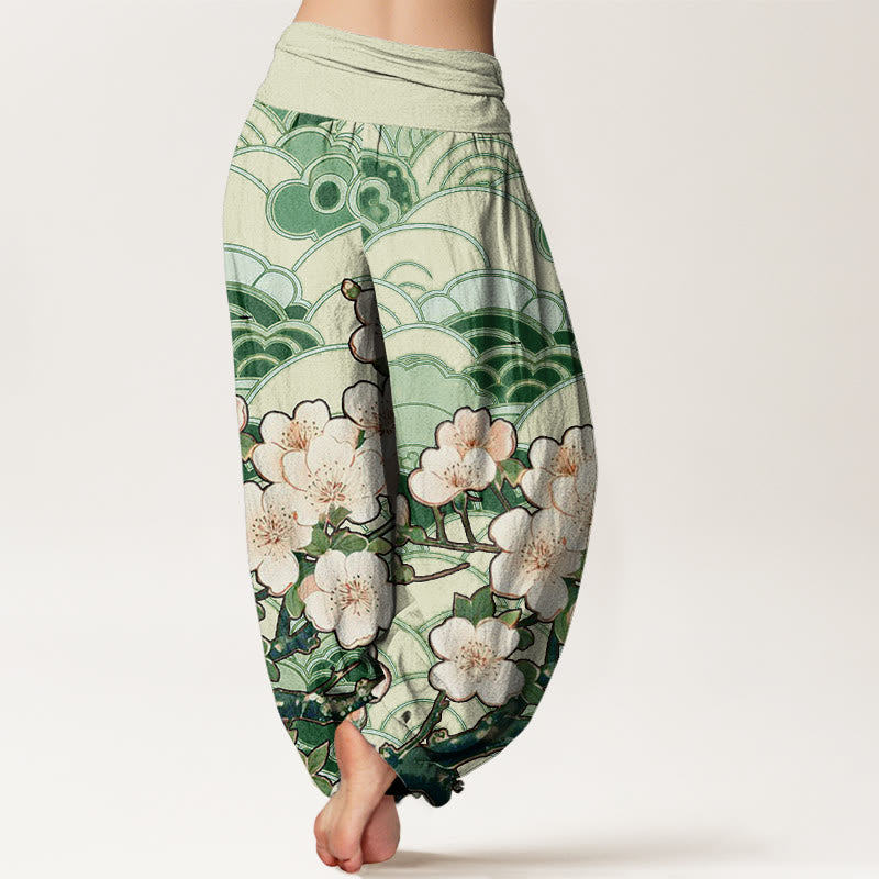 Pantalon sarouel à taille élastique pour femme, motif vagues de fleurs de cerisier et Buddha Stones - image 6