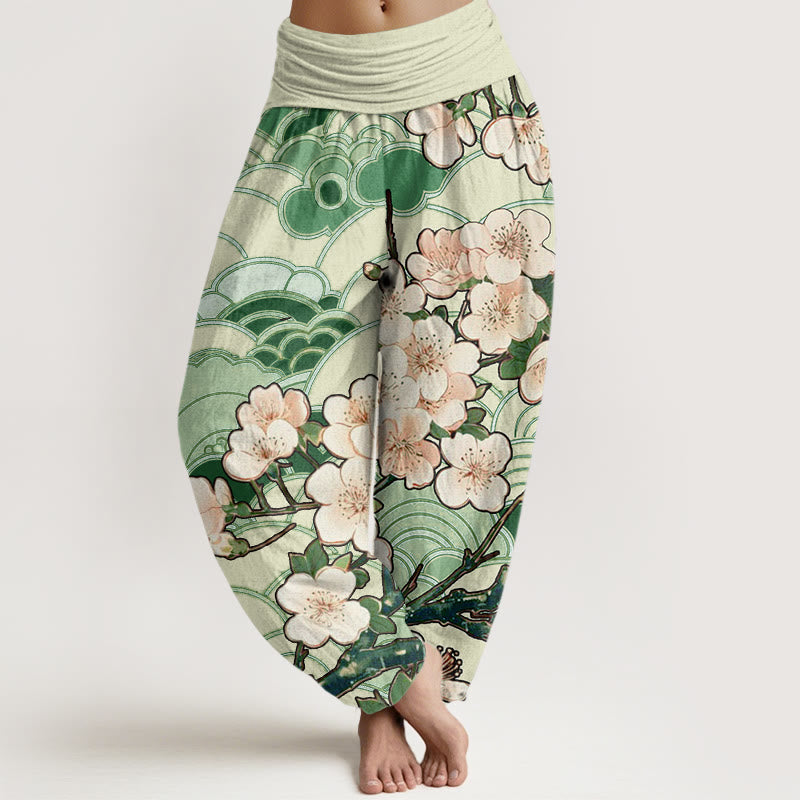 Pantalon sarouel à taille élastique pour femme, motif vagues de fleurs de cerisier et Buddha Stones - Forêt Verte - US22，UK/AU26，EU54 (6XL) - image 5