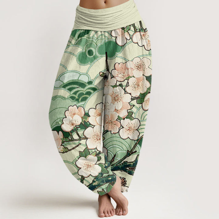 Pantalon sarouel à taille élastique pour femme, motif vagues de fleurs de cerisier et Buddha Stones - Forêt Verte - US22，UK/AU26，EU54 (6XL) - image 5