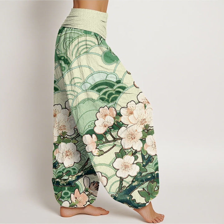 Pantalon sarouel à taille élastique pour femme, motif vagues de fleurs de cerisier et Buddha Stones - image 7