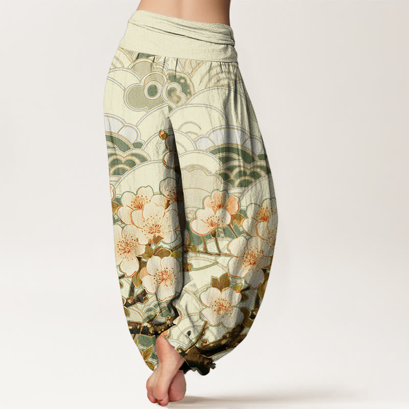 Pantalon sarouel à taille élastique pour femme, motif vagues de fleurs de cerisier et Buddha Stones - image 9