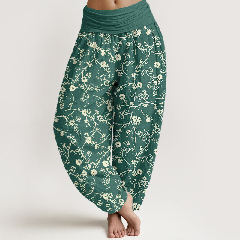 Pantalon sarouel à taille élastique pour femme, motif branches de fleurs et Buddha Stones , design simple - Vert de mer - US22，UK/AU26，EU54 (6XL) - image 1