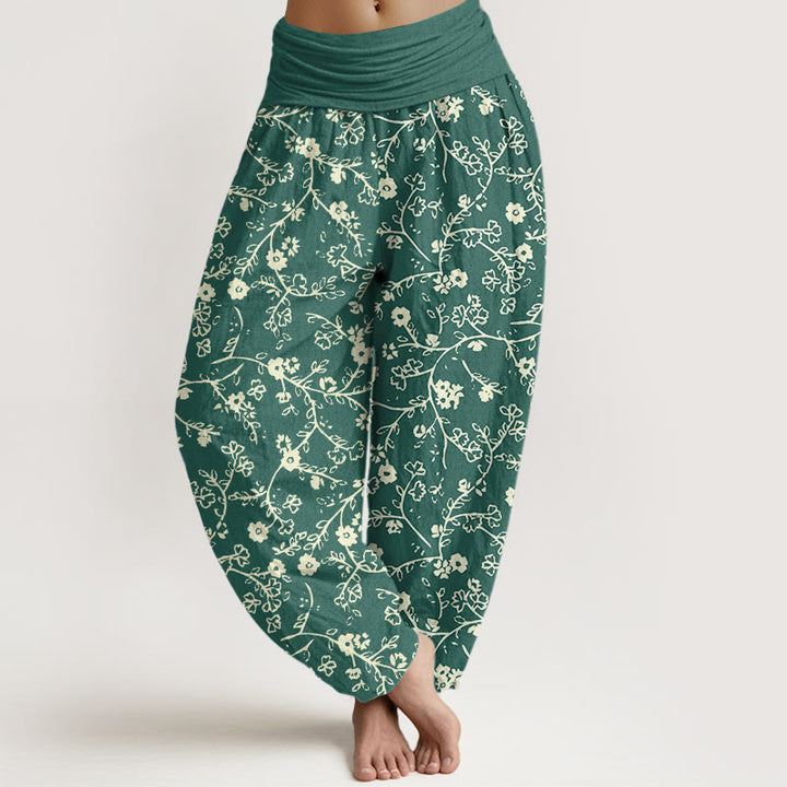 Pantalon sarouel à taille élastique pour femme, motif branches de fleurs et Buddha Stones , design simple - Vert de mer - US22，UK/AU26，EU54 (6XL) - image 1