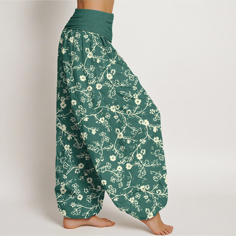 Pantalon sarouel à taille élastique pour femme, motif branches de fleurs et Buddha Stones , design simple - image 3