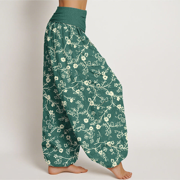 Pantalon sarouel à taille élastique pour femme, motif branches de fleurs et Buddha Stones , design simple - image 3