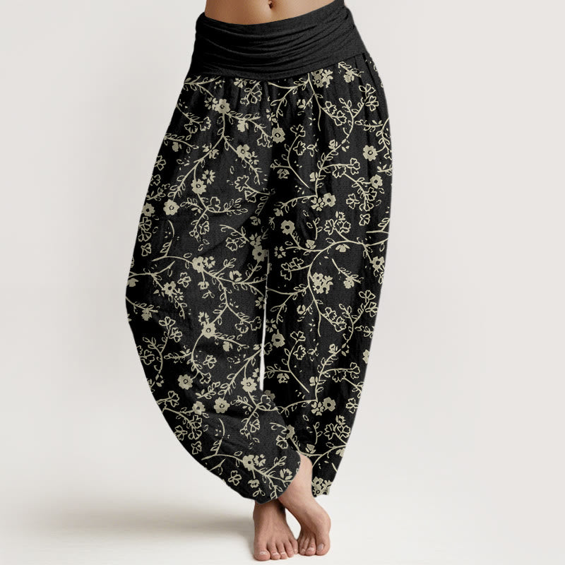 Pantalon sarouel à taille élastique pour femme, motif branches de fleurs et Buddha Stones , design simple - Noir - US22，UK/AU26，EU54 (6XL) - image 5