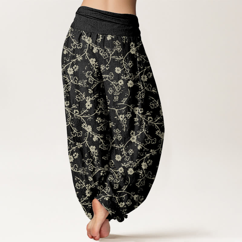 Pantalon sarouel à taille élastique pour femme, motif branches de fleurs et Buddha Stones , design simple - image 6