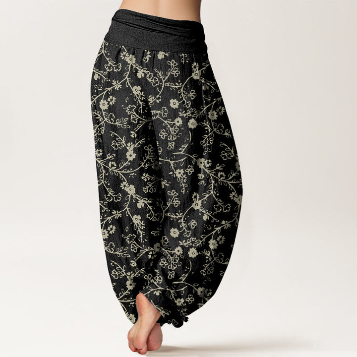 Pantalon sarouel à taille élastique pour femme, motif branches de fleurs et Buddha Stones , design simple - image 6