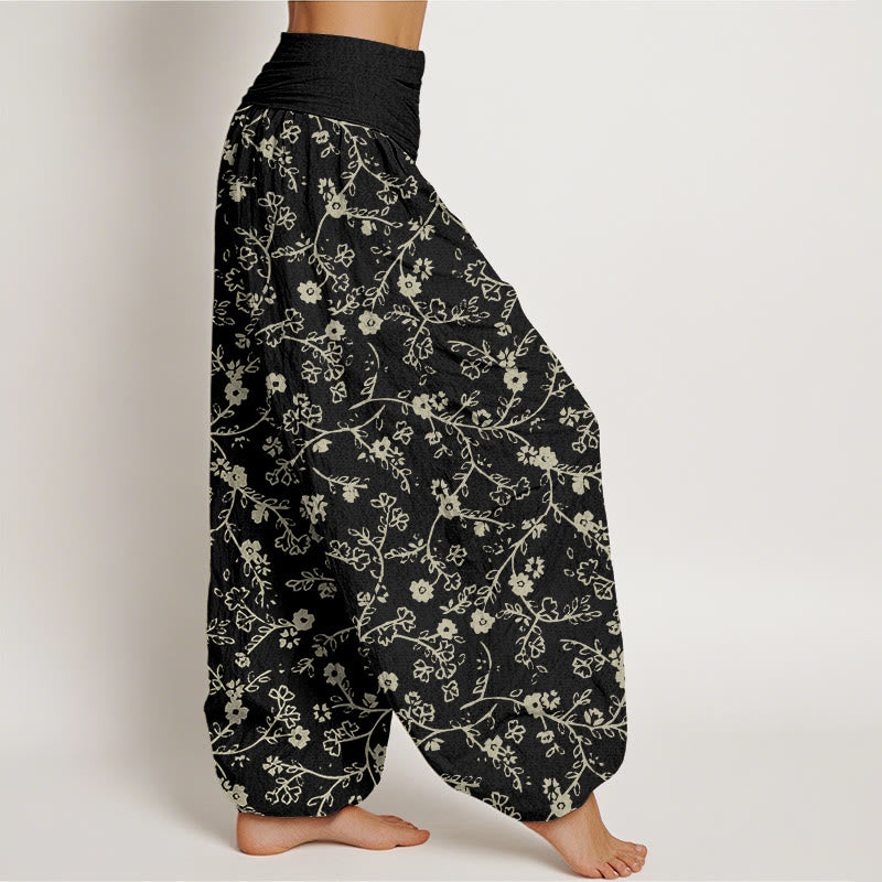 Pantalon sarouel à taille élastique pour femme, motif branches de fleurs et Buddha Stones , design simple - image 7
