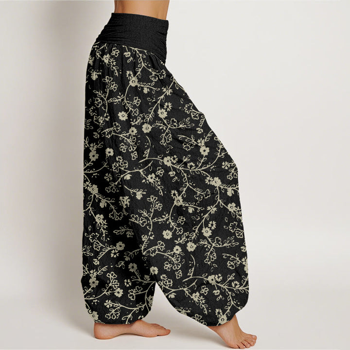 Pantalon sarouel à taille élastique pour femme, motif branches de fleurs et Buddha Stones , design simple - image 7