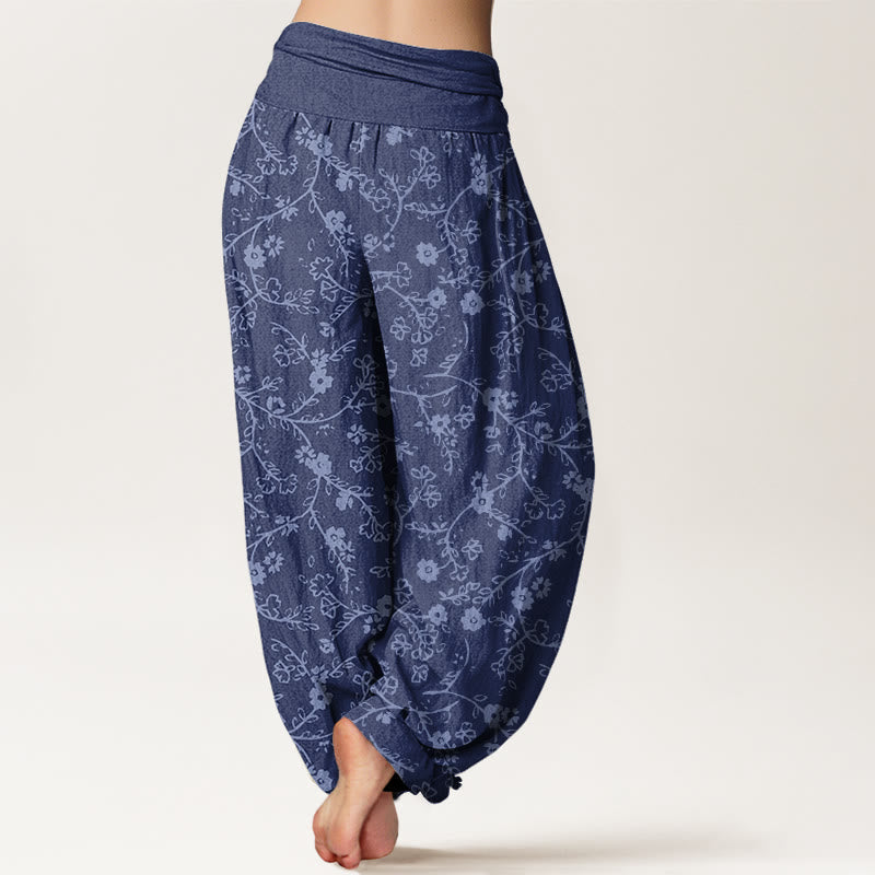 Pantalon sarouel à taille élastique pour femme, motif branches de fleurs et Buddha Stones , design simple - image 9