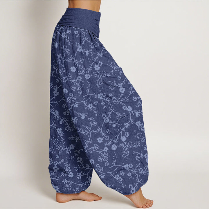 Pantalon sarouel à taille élastique pour femme, motif branches de fleurs et Buddha Stones , design simple - image 10