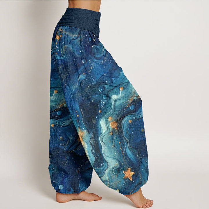 Pantalon sarouel à taille élastique pour femme avec motif étoile dorée et Buddha Stones - image 3