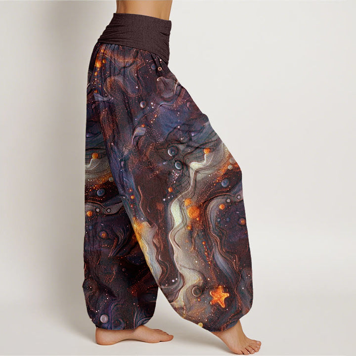 Pantalon sarouel à taille élastique pour femme avec motif étoile dorée et Buddha Stones - image 7