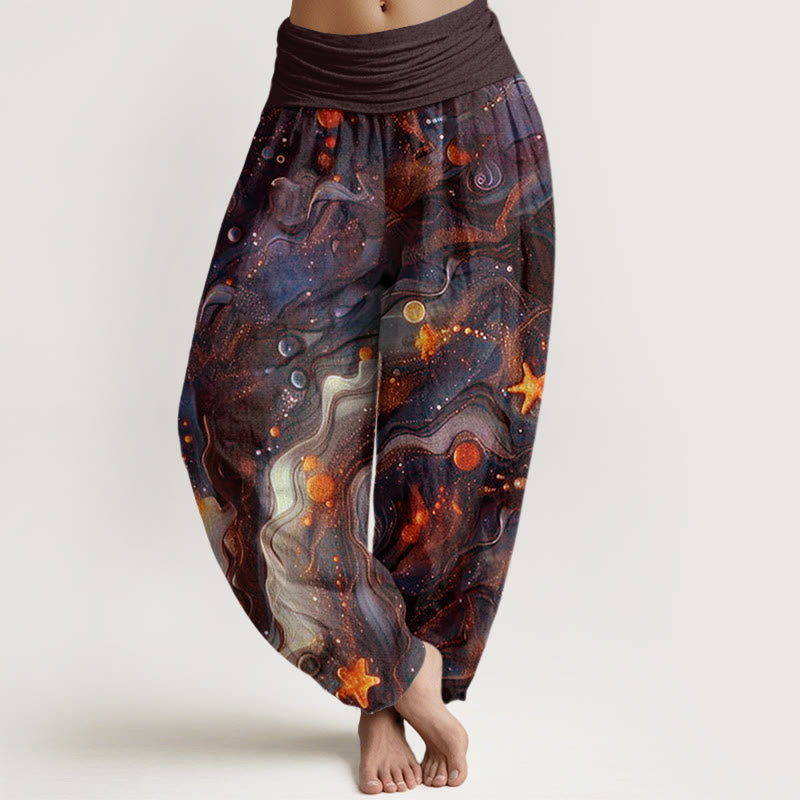 Pantalon sarouel à taille élastique pour femme avec motif étoile dorée et Buddha Stones - SaddleBrown - US22，UK/AU26，EU54 (6XL) - image 5