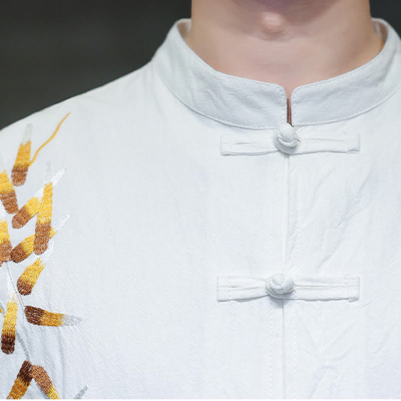 Chemise à manches trois-quarts pour homme, broderie de Buddha Stones , boutons de grenouille chinois, vêtements - image 18