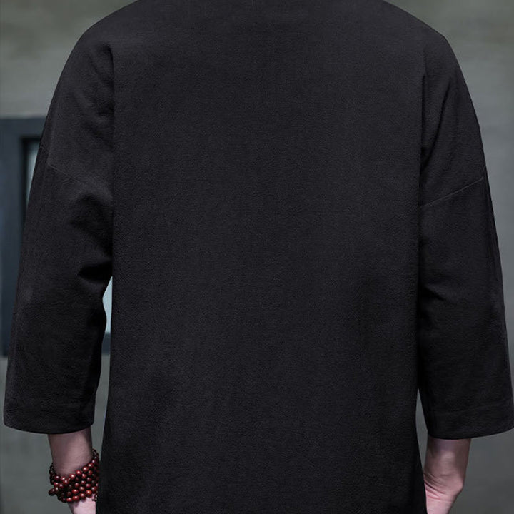 Chemise à manches trois-quarts pour homme, broderie de Buddha Stones , boutons de grenouille chinois, vêtements - image 3