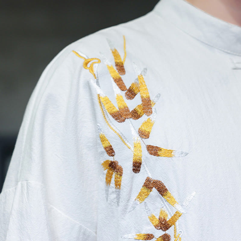 Chemise à manches trois-quarts pour homme, broderie de Buddha Stones , boutons de grenouille chinois, vêtements - image 17