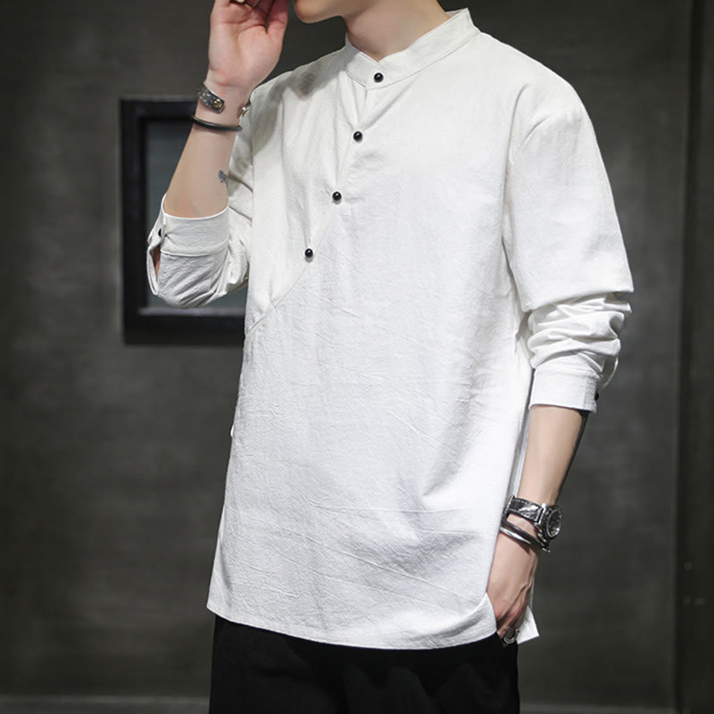 Chemise à manches longues en coton et lin pour homme, motif Buddha Stones, à lacets et boutons simples - image 16