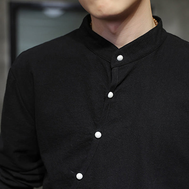 Chemise à manches longues en coton et lin pour homme, motif Buddha Stones, à lacets et boutons simples - image 8