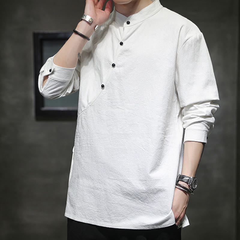 Chemise à manches longues en coton et lin pour homme, motif Buddha Stones, à lacets et boutons simples - image 19