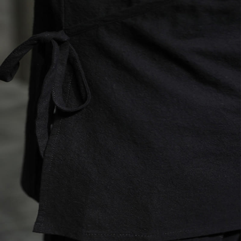 Chemise à manches longues en coton et lin pour homme, motif Buddha Stones, à lacets et boutons simples - image 10