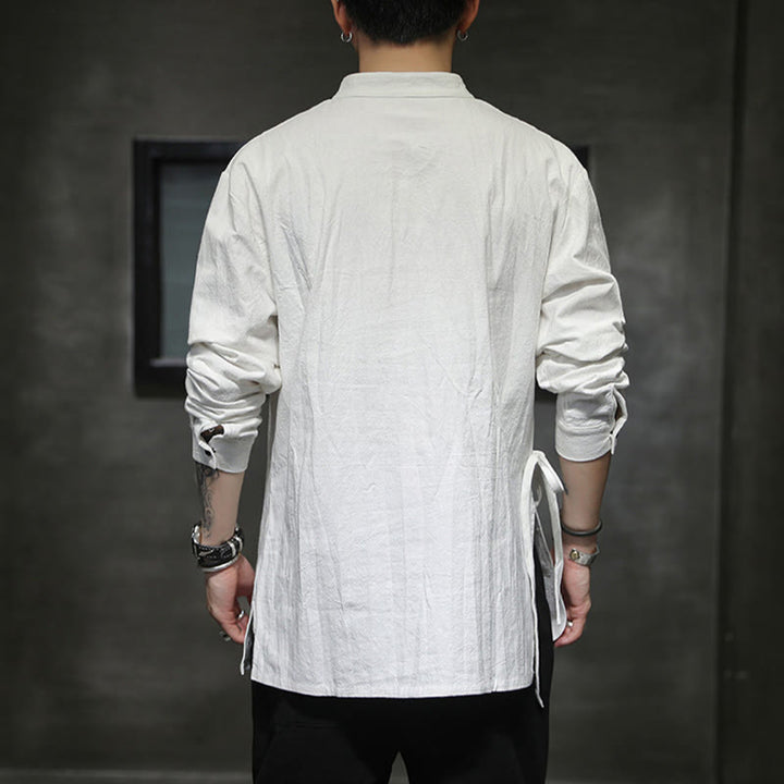 Chemise à manches longues en coton et lin pour homme, motif Buddha Stones, à lacets et boutons simples - image 15