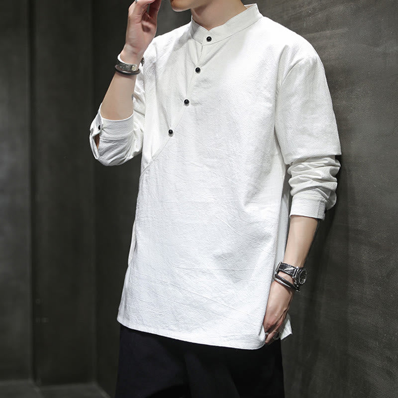 Chemise à manches longues en coton et lin pour homme, motif Buddha Stones, à lacets et boutons simples - image 18