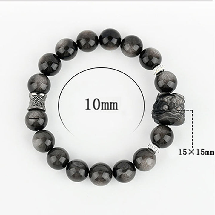 Bracelet de protection en Buddha Stones argentée naturelle et brillante, style danse du lion