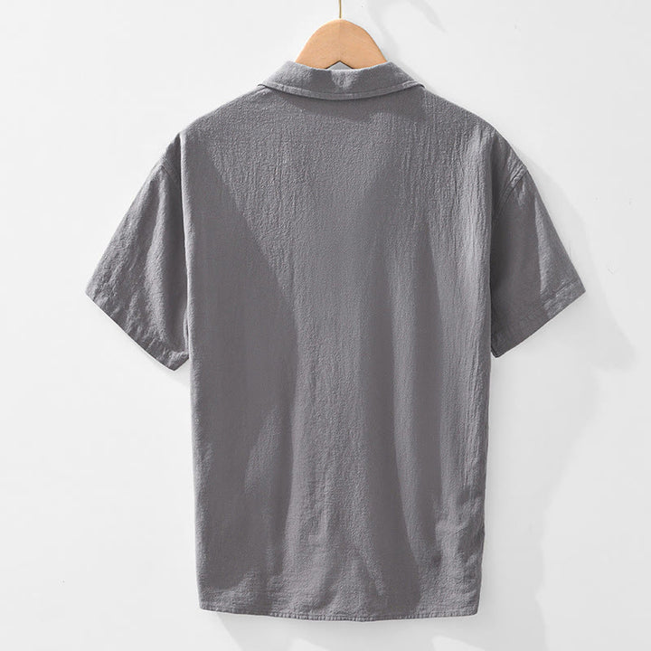 Chemise homme à manches courtes en coton et lin avec poches, style vintage uni et simple, motif Buddha Stones