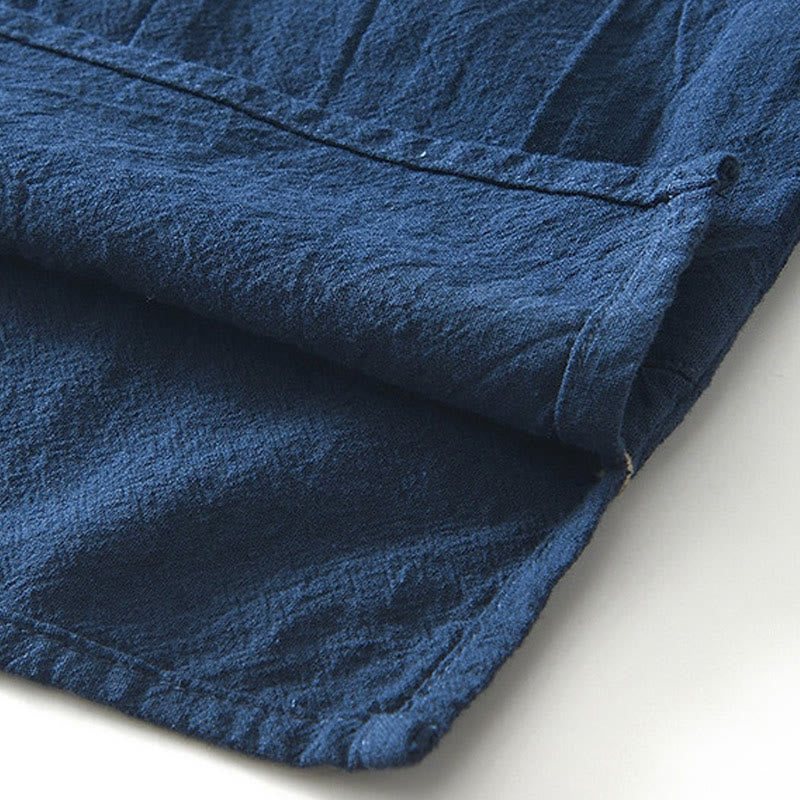 Chemise homme à manches courtes en coton et lin avec poches, style vintage uni et simple, motif Buddha Stones - image 11