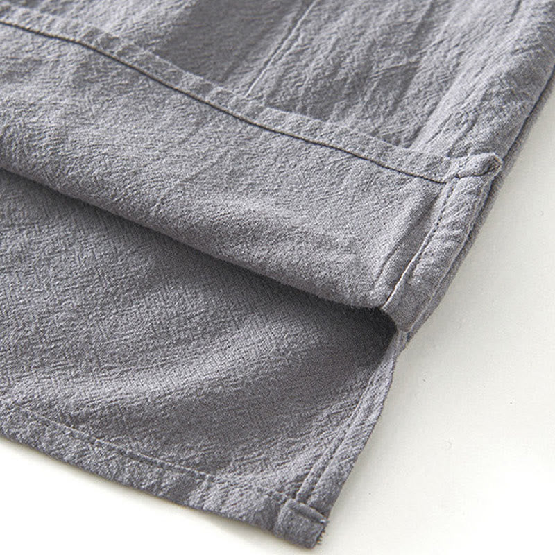 Chemise homme à manches courtes en coton et lin avec poches, style vintage uni et simple, motif Buddha Stones - image 5