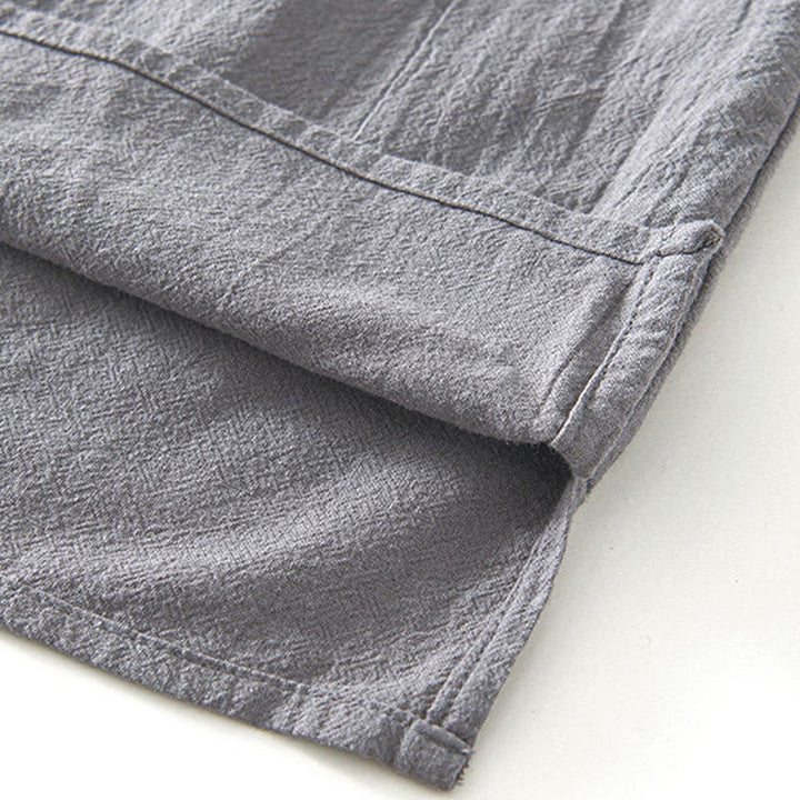 Chemise homme à manches courtes en coton et lin avec poches, style vintage uni et simple, motif Buddha Stones - image 5