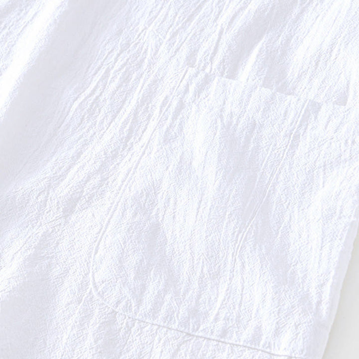Chemise homme à manches courtes en coton et lin avec poches, style vintage uni et simple, motif Buddha Stones