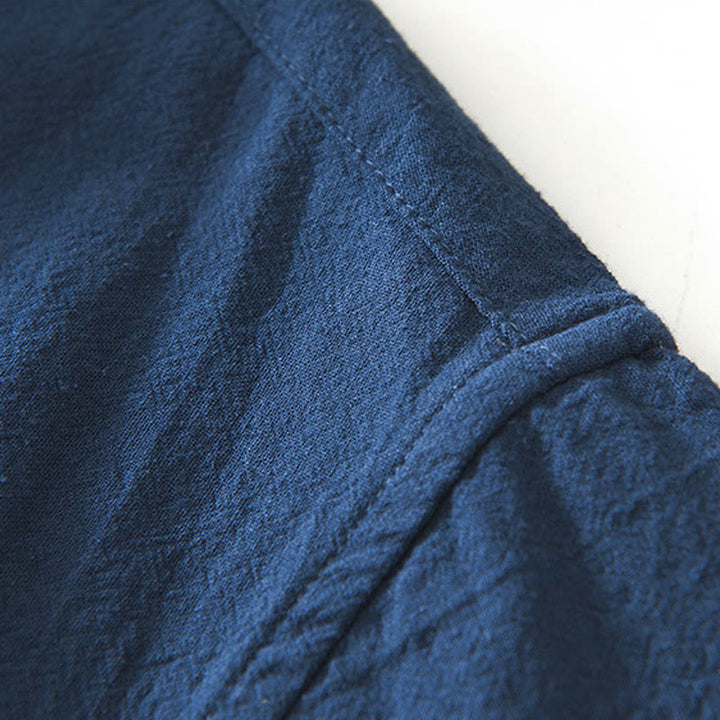 Chemise homme à manches courtes en coton et lin avec poches, style vintage uni et simple, motif Buddha Stones - image 8