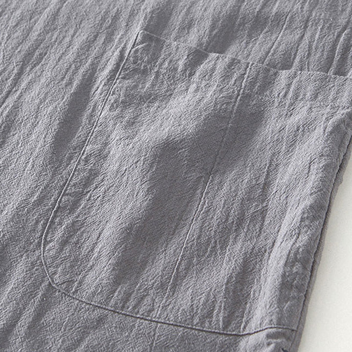 Chemise homme à manches courtes en coton et lin avec poches, style vintage uni et simple, motif Buddha Stones