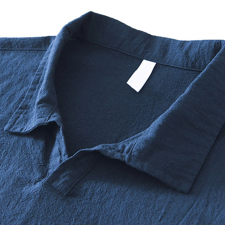 Chemise homme à manches courtes en coton et lin avec poches, style vintage uni et simple, motif Buddha Stones - image 7