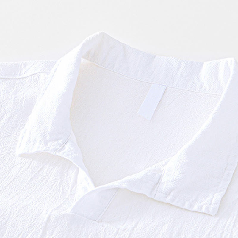 Chemise homme à manches courtes en coton et lin avec poches, style vintage uni et simple, motif Buddha Stones