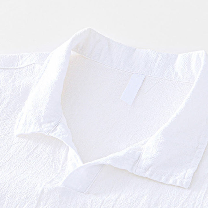 Chemise homme à manches courtes en coton et lin avec poches, style vintage uni et simple, motif Buddha Stones