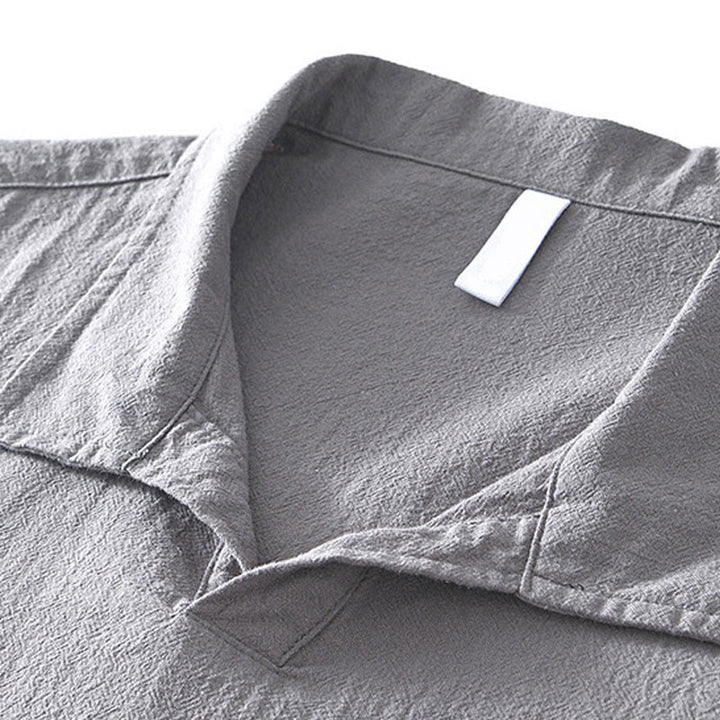 Chemise homme à manches courtes en coton et lin avec poches, style vintage uni et simple, motif Buddha Stones - image 2