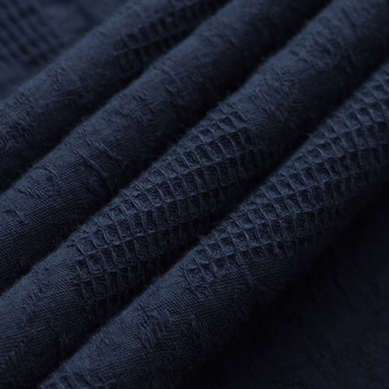 Chemise ethnique en coton et lin à manches mi-longues et col montant pour homme, motif jacquard effet vieilli, motif Buddha Stones, motif grenouille, vêtements de tai-chi