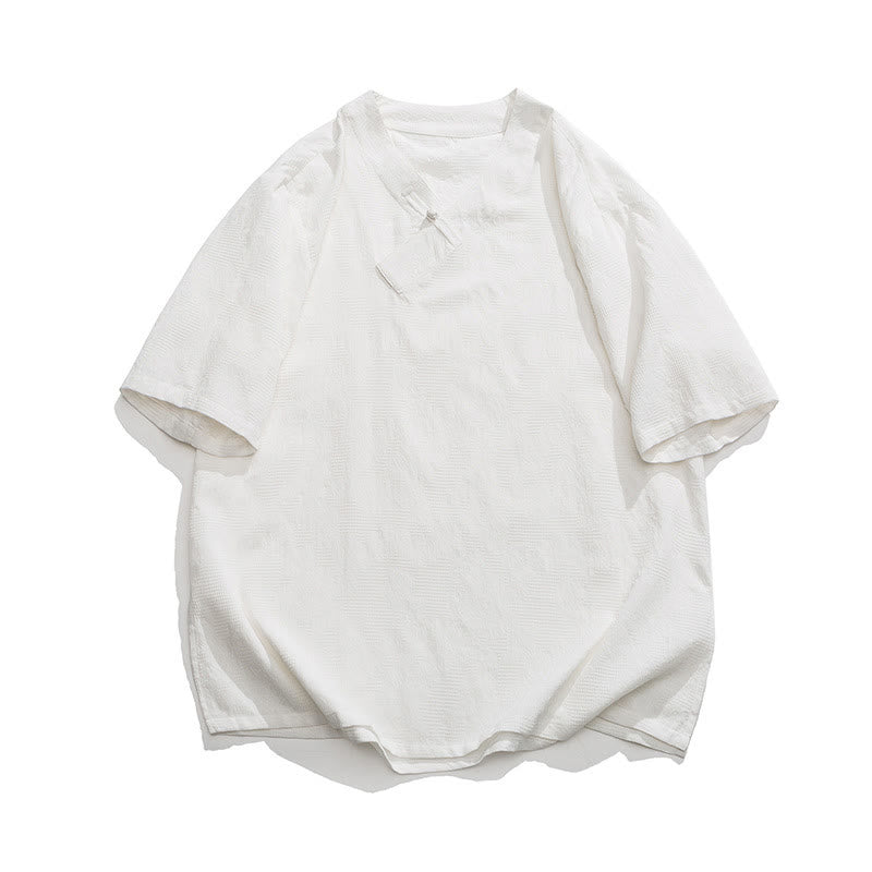 Chemise ethnique en coton et lin à manches mi-longues et col montant pour homme, motif jacquard effet vieilli, motif Buddha Stones, motif grenouille, vêtements de tai-chi - Blanc - US/UK/AU46，EU56 (5XL) - image 21