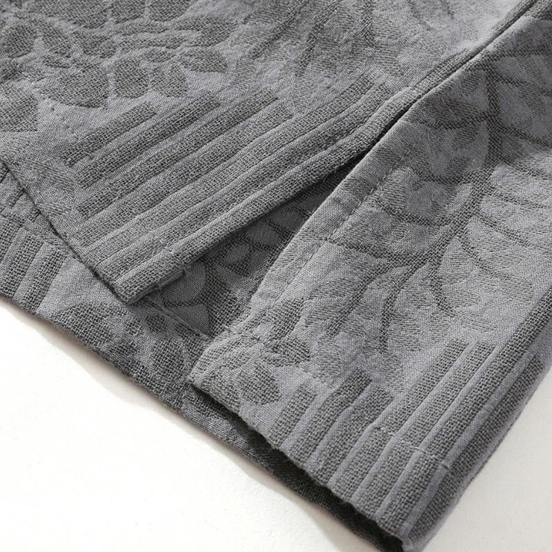 Chemise cardigan décontractée d'été en coton à manches mi-longues et col montant pour homme, motif floral Buddha Stones , boutons grenouille, couleur contrastée - image 7