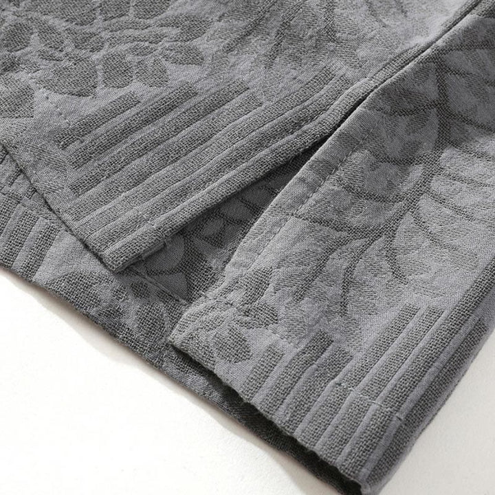 Chemise cardigan décontractée d'été en coton à manches mi-longues et col montant pour homme, motif floral Buddha Stones , boutons grenouille, couleur contrastée - image 7